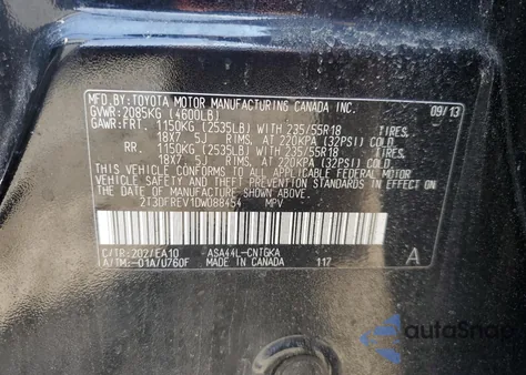 2013 Toyota Rav4 Limited from USA, damaged, VIN 2T3DFREV1DW088454